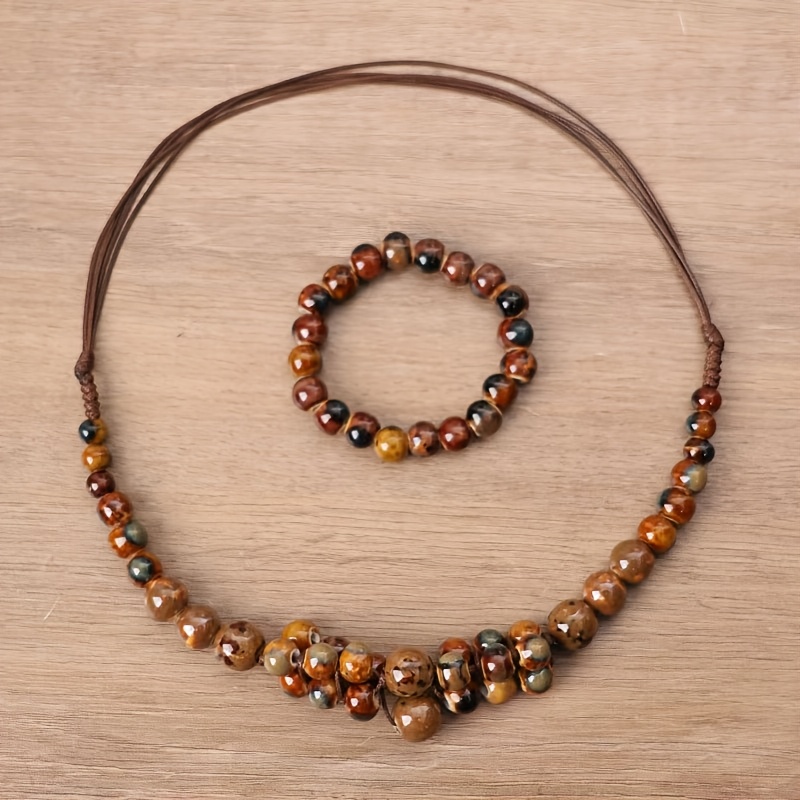 Ceramic Bead Handmade Necklace and Bracelet Set